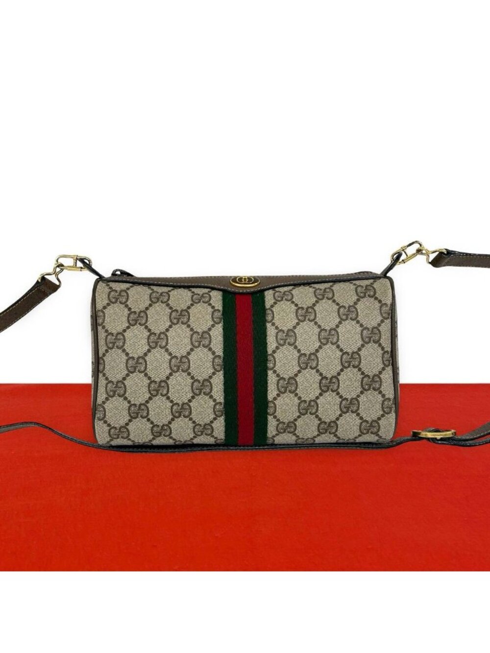 Gucci Vintage Sherry Line GG Logo Pattern Leather Shoulder Bag Pochette Brown